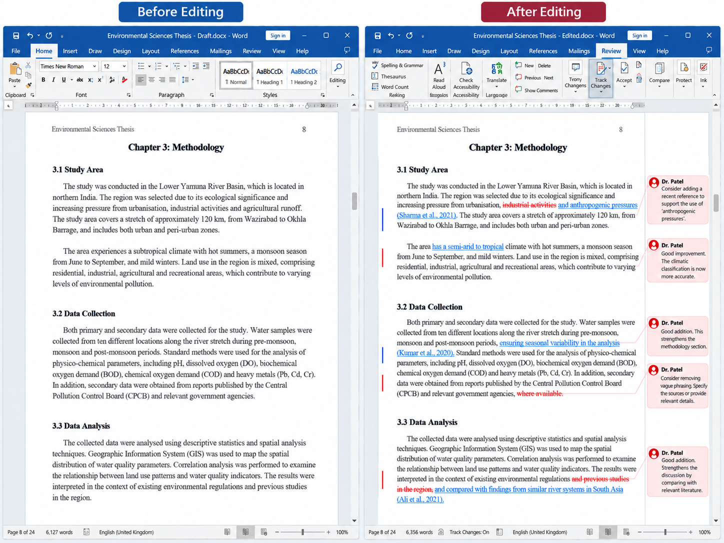 Environmental Sciences thesis before-and-after sample