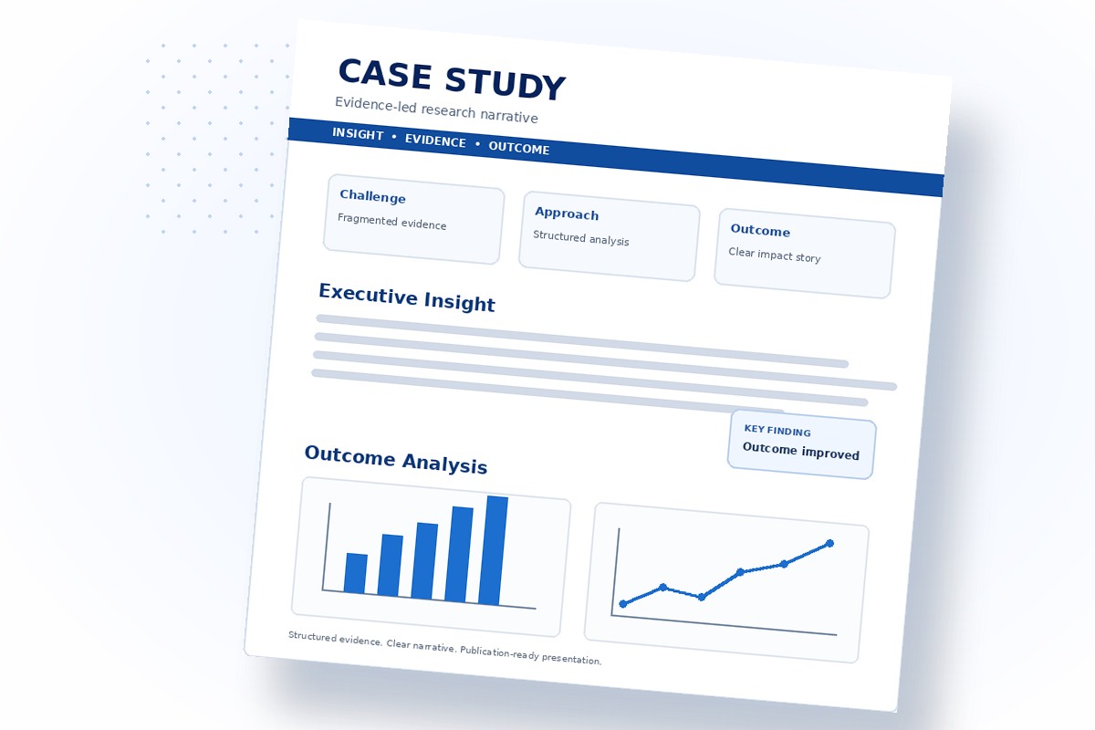Professional case study report with research evidence, charts, data visualization and publication-ready presentation